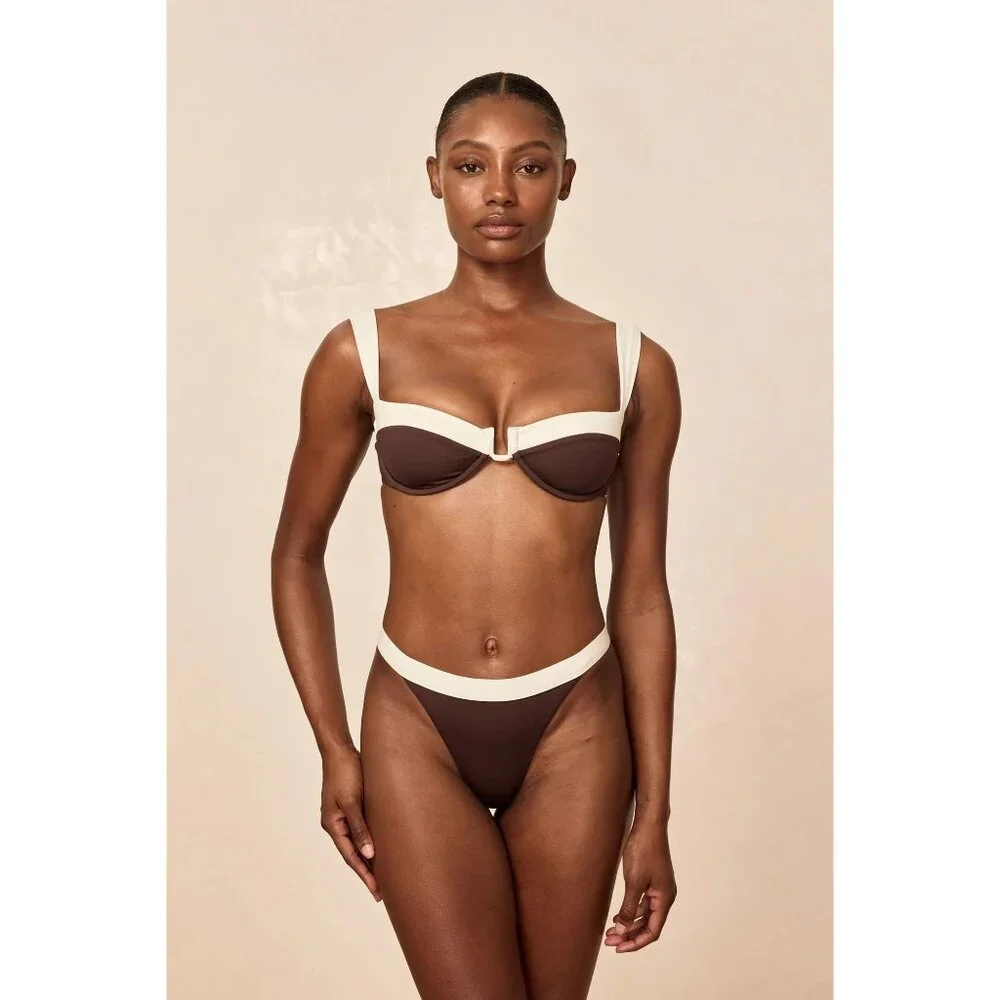MONDAY Swimwear Santorini Bikini Bottoms in Espresso Ivory